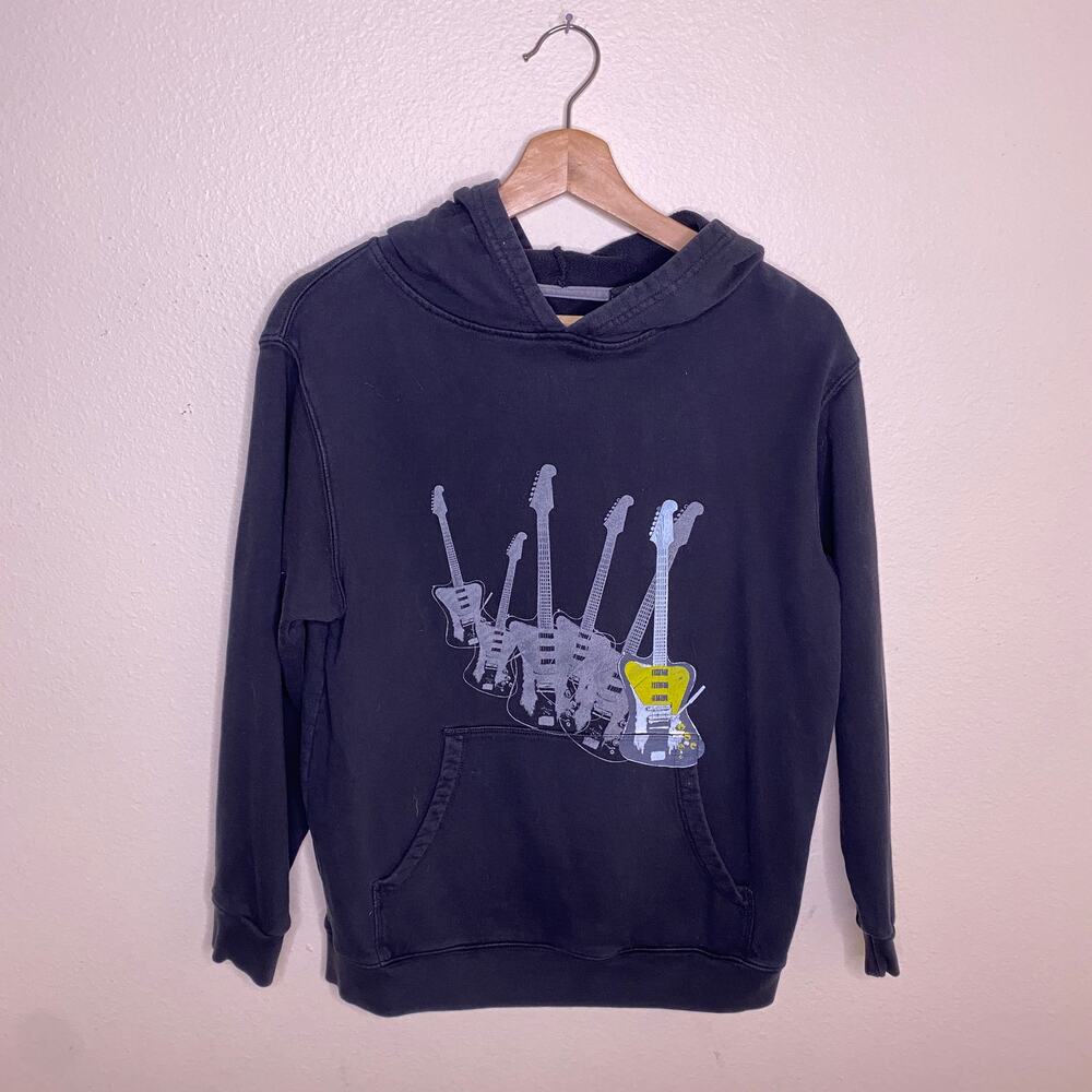 First Wave Black Guitar Print Hoodie Size 14